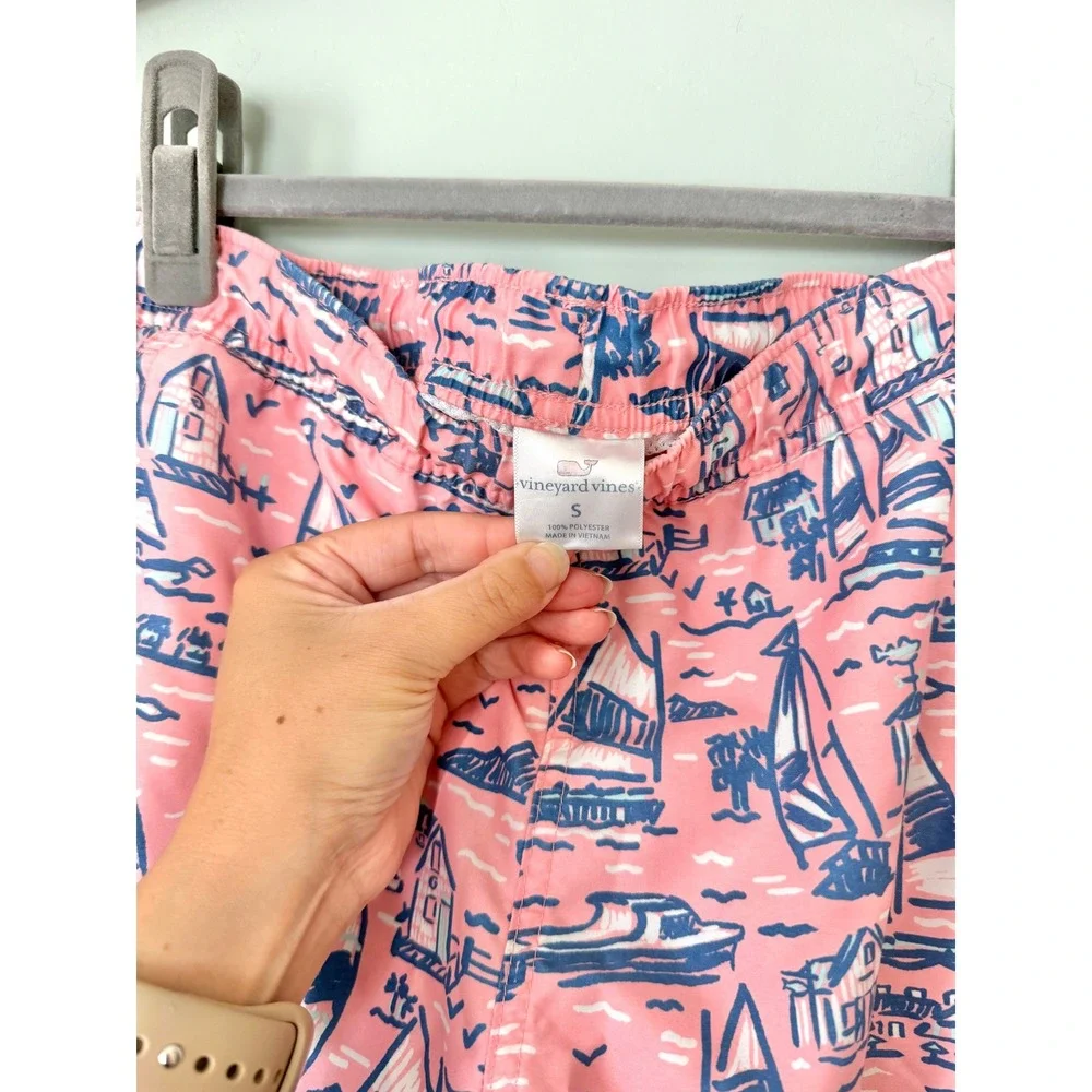 Vineyard Vines Boys' Printed Chappy Swim Trunks Bathing Suit Pink Blue S/8-10